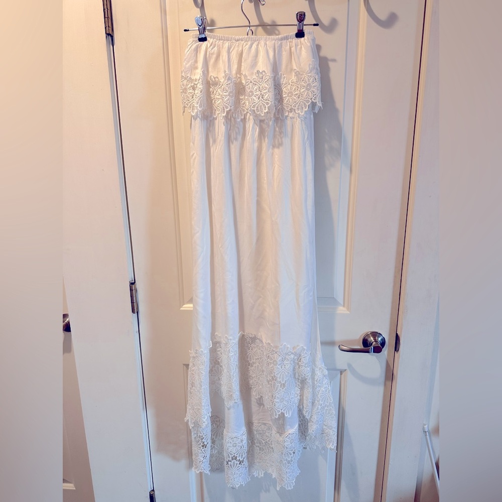 Bright white lace trim dress